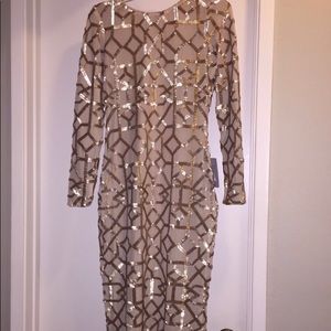 Dress the Population gold sequin midi dress